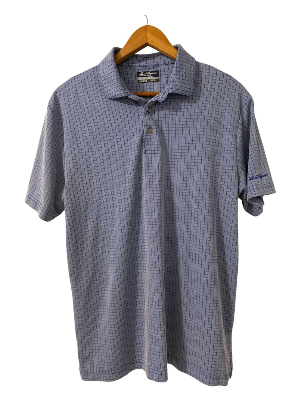 Ben Hogan Performance Golf Polo Shirt Men’s Medium Blue Grid Print Short Sleeve
